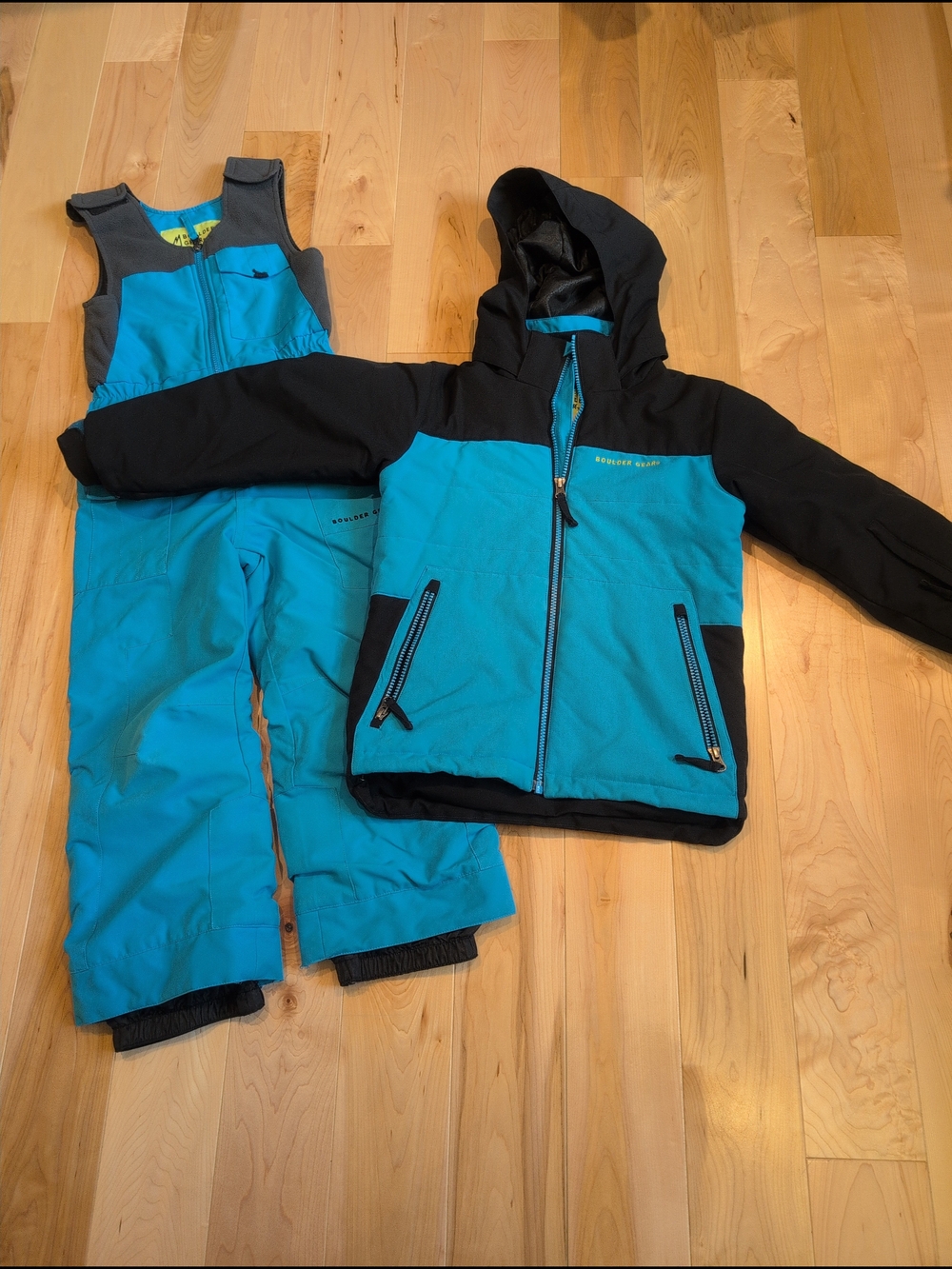 Kids Teal and Black Insulated Jacket & Bib Snow Pants Set